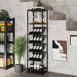 Gainoom 7-Tier Freestanding Wine Rack Liquor Storage Stand With 2 Rows Of Stemware Holder & Anti-Toppling Design - thumbnail 5