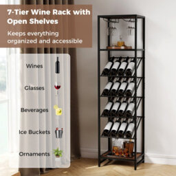 Gainoom 7-Tier Freestanding Wine Rack Liquor Storage Stand With 2 Rows Of Stemware Holder & Anti-Toppling Design - thumbnail 7