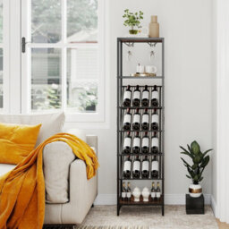 Gainoom 7-Tier Freestanding Wine Rack Liquor Storage Stand With 2 Rows Of Stemware Holder & Anti-Toppling Design - thumbnail 4