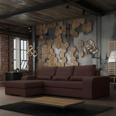 Virago Corner Sofa Bed For Living Room Foam Seat Wavy Springs Wood Legs With Storage Cushions 285X165X90 Brown Left - image 1