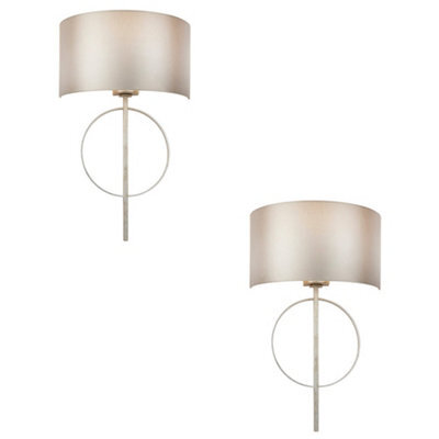 2 Pack Antique Silver Leaf Wall Light & Mink Satin Shade Dimmable Filament Lamp - image 1