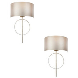 2 Pack Antique Silver Leaf Wall Light & Mink Satin Shade Dimmable Filament Lamp
