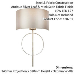 2 Pack Antique Silver Leaf Wall Light & Mink Satin Shade Dimmable Filament Lamp - thumbnail 2
