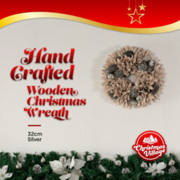 Christmas Village Christmas Festive Wreath - Christmas Wreath For Front Door, Home Decoration, Cones & Baubles - Silver/32Cm - thumbnail 6