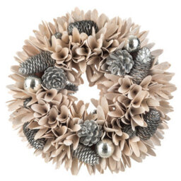 Christmas Village Christmas Festive Wreath - Christmas Wreath For Front Door, Home Decoration, Cones & Baubles - Silver/32Cm
