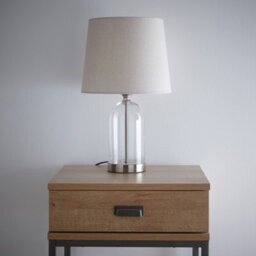 K Living Stunning Glass Chelsea Table Lamps In Brushed Silver With Natural Linen Lamp Shade