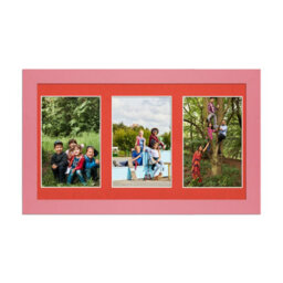 AK Frames 40X20Cm Pastel Pink Modern Multi Photo Frame With Poppy Red Mount - Holds 3 Apertures (3X) 6X4 Photos - thumbnail 1
