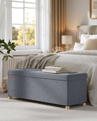 LEDREM Foldable Storage Ottoman, 112 L Velvet Footrest Bench With Lid, Storage Seat For Living Room, Bedroom And Hallway, Grey - image 1
