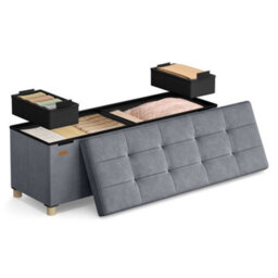 LEDREM Foldable Storage Ottoman, 112 L Velvet Footrest Bench With Lid, Storage Seat For Living Room, Bedroom And Hallway, Grey - thumbnail 3