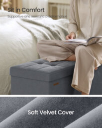 LEDREM Foldable Storage Ottoman, 112 L Velvet Footrest Bench With Lid, Storage Seat For Living Room, Bedroom And Hallway, Grey - thumbnail 5