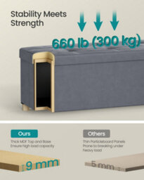 LEDREM Foldable Storage Ottoman, 112 L Velvet Footrest Bench With Lid, Storage Seat For Living Room, Bedroom And Hallway, Grey - thumbnail 6