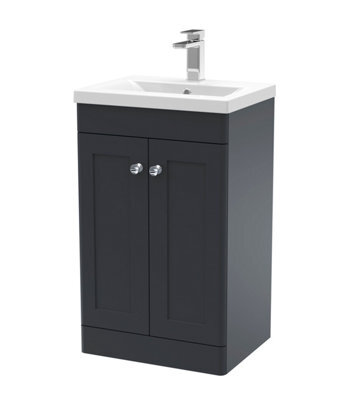 Balterley Swynnerton Traditional 2 Door Floor Standing Vanity Unit With Mid-Edge Basin, Dark Grey, 500mm - image 1