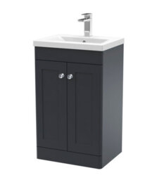 Balterley Swynnerton Traditional 2 Door Floor Standing Vanity Unit With Mid-Edge Basin, Dark Grey, 500mm - thumbnail 1