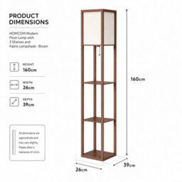 Homcom Modern Floor Lamp With 3 Shelves And Fabric Lampshade - Brown - thumbnail 3