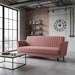 Vinti 3 Seater Fabric Sofa Bed Storage Compartment Fold Out Sleeping Function Modern Living Room Design Pink - thumbnail 1