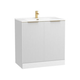 Royal Bathrooms Evora 800mm Matt White Fluted Floor Standing Bathroom Vanity Unit 2 Door Cabinet With Ceramic Basin & Brushed Brass Handles - thumbnail 5