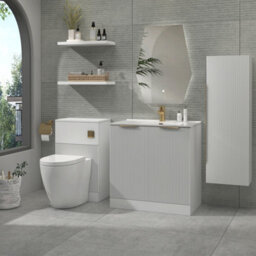 Royal Bathrooms Evora 800mm Matt White Fluted Floor Standing Bathroom Vanity Unit 2 Door Cabinet With Ceramic Basin & Brushed Brass Handles - thumbnail 2