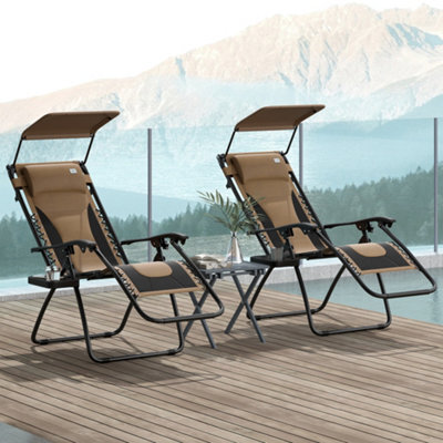 Outsunny 2 Pcs Zero Gravity Lounger Chair, Folding Reclining Chair, Brown - image 1