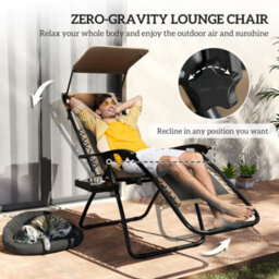Outsunny 2 Pcs Zero Gravity Lounger Chair, Folding Reclining Chair, Brown - thumbnail 4