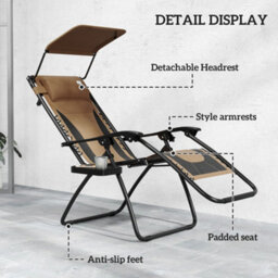 Outsunny 2 Pcs Zero Gravity Lounger Chair, Folding Reclining Chair, Brown - thumbnail 5