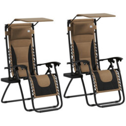 Outsunny 2 Pcs Zero Gravity Lounger Chair, Folding Reclining Chair, Brown - thumbnail 2
