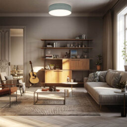 B.k.licht Bulb Socket E27 Grey Fabric Shade Ceiling Lamp (Dia)38Cm - thumbnail 7