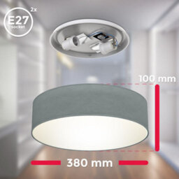B.k.licht Bulb Socket E27 Grey Fabric Shade Ceiling Lamp (Dia)38Cm - thumbnail 5