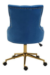 Orsina Luxury Blue Velvet Home Office Chair, Comfortable Blue Office Desk Chair With Gold Base, Modern Chair - thumbnail 4