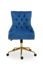 Orsina Luxury Blue Velvet Home Office Chair, Comfortable Blue Office Desk Chair With Gold Base, Modern Chair - thumbnail 7
