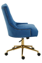 Orsina Luxury Blue Velvet Home Office Chair, Comfortable Blue Office Desk Chair With Gold Base, Modern Chair - thumbnail 3