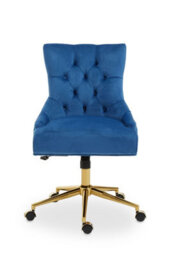 Orsina Luxury Blue Velvet Home Office Chair, Comfortable Blue Office Desk Chair With Gold Base, Modern Chair