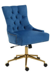 Orsina Luxury Blue Velvet Home Office Chair, Comfortable Blue Office Desk Chair With Gold Base, Modern Chair - thumbnail 2