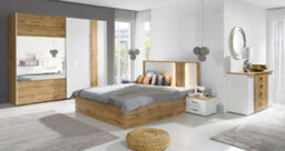 Arte Wood 81 Ottoman Bed Eu King - Oak Wotan & White, Lift-Up Storage & Elegant Modern Design - thumbnail 2