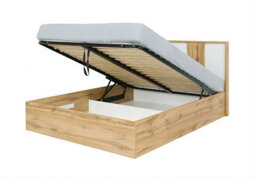 Arte Wood 81 Ottoman Bed Eu King - Oak Wotan & White, Lift-Up Storage & Elegant Modern Design - thumbnail 1