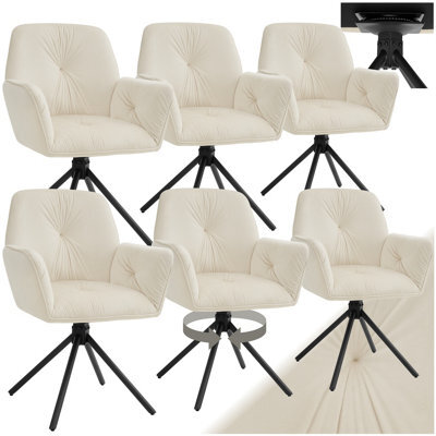 Tectake Set Of 6 Swivel Chair Lenia In Upholstered Velvet Look With Thick Padding - Velvet Cream/black - image 1