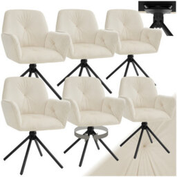 Tectake Set Of 6 Swivel Chair Lenia In Upholstered Velvet Look With Thick Padding  - Velvet Cream/black