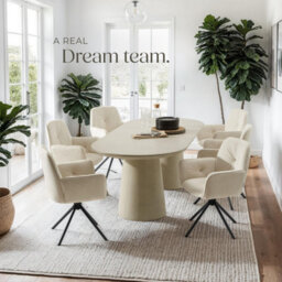 Tectake Set Of 6 Swivel Chair Lenia In Upholstered Velvet Look With Thick Padding  - Velvet Cream/black - thumbnail 8
