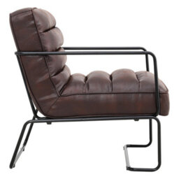Living And Home Brown Mid-Century Armchair Pu Leather Upholstered Accent Chair With Metal Legs And Armrest - thumbnail 4