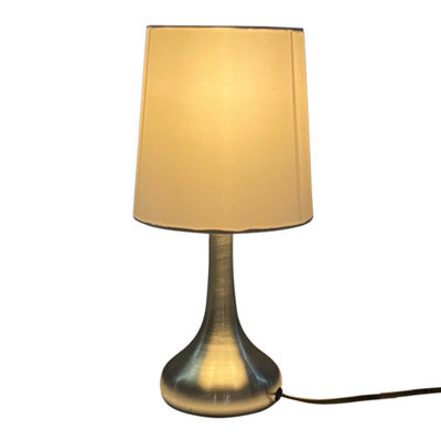 Navilux Chrome Teardrop Touch Table Lamp With Cream Faux Silk Shade 4 Stage Dimmable Led Compatible For Bedroom Or Living Room - image 1