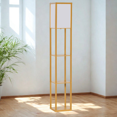 Modern Dimmable Floor Lamp For Living Room With 3 Shelves Beech Wood - image 1