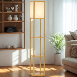Modern Dimmable Floor Lamp For Living Room With 3 Shelves Beech Wood - thumbnail 2