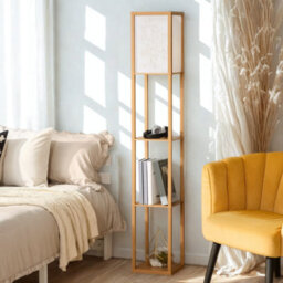 Modern Dimmable Floor Lamp For Living Room With 3 Shelves Beech Wood - thumbnail 4