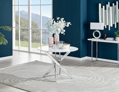 Furniturebox Novara 100Cm 4 Seater White High Gloss Round Wooden Dining Table With Silver Chrome Legs - image 1