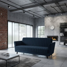 Vinti 3 Seater Click Clack Sofa Bed With Bedding Storage 190 X 115Cm Sleep Area Wooden Legs Blue