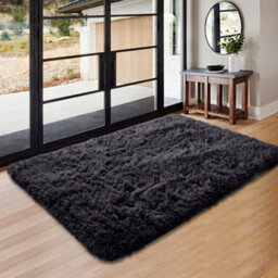Oxford Homeware Shaggy Rug Anti-Slip Washable Soft Fluffy Living Room And Bedroom Rug (Black, 60X110Cm) - thumbnail 6