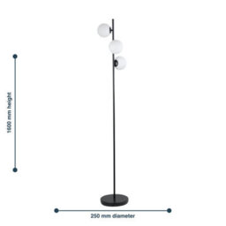 First Choice Lighting Black Floor Lamp With Opal Globe Shades - thumbnail 9