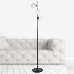 First Choice Lighting Black Floor Lamp With Opal Globe Shades - thumbnail 8