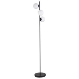 First Choice Lighting Black Floor Lamp With Opal Globe Shades