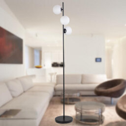 First Choice Lighting Black Floor Lamp With Opal Globe Shades - thumbnail 7