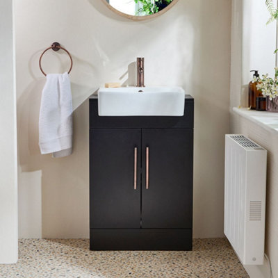 Homestylestore 550mm Black Grey Floorstanding Bathroom Vanity Unit And Aged Bronze T Bar Handle - image 1
